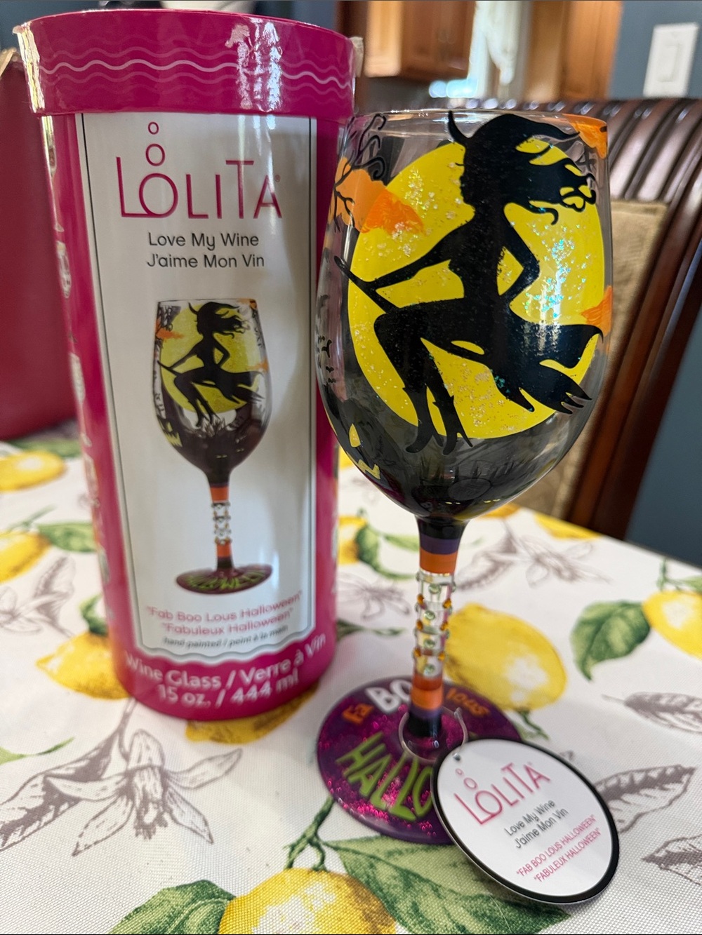 Lolita Halloween Witch Wine Glass - Yellow, Black & Purple